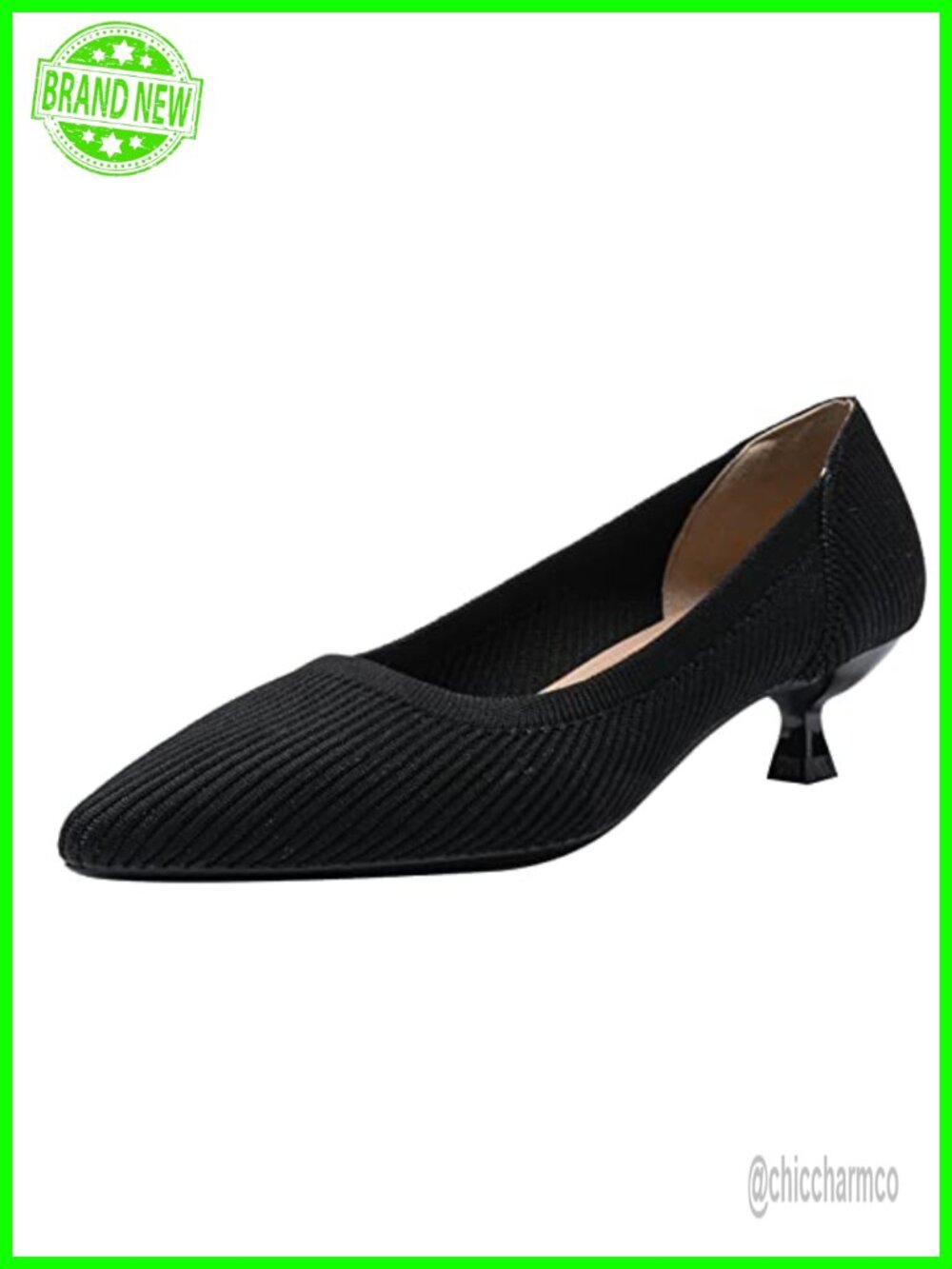 Women's Kitten Heels Pointed Toe Knit Slip On Comfortable Dress Pumps